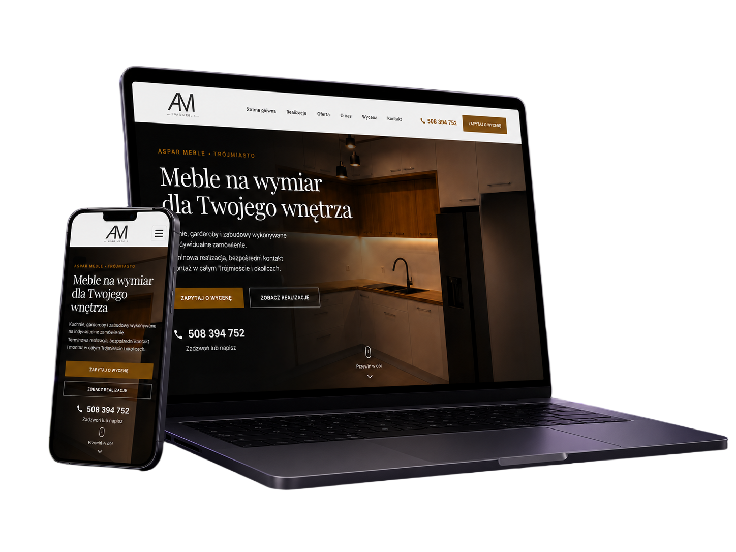 Strona ASPAR MEBLE na laptopie i telefonie